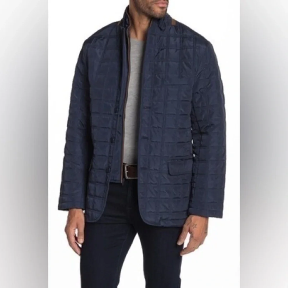 TailorByrd Mens Navy Quilted Barn Jacket Removable Dickey Elbow Patches XXL